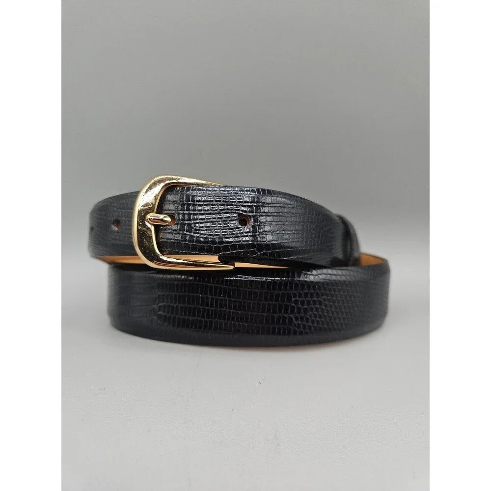 Clint Orms Java Lizard Leather Belt Size 31 Black Brass Handcrafted In USA